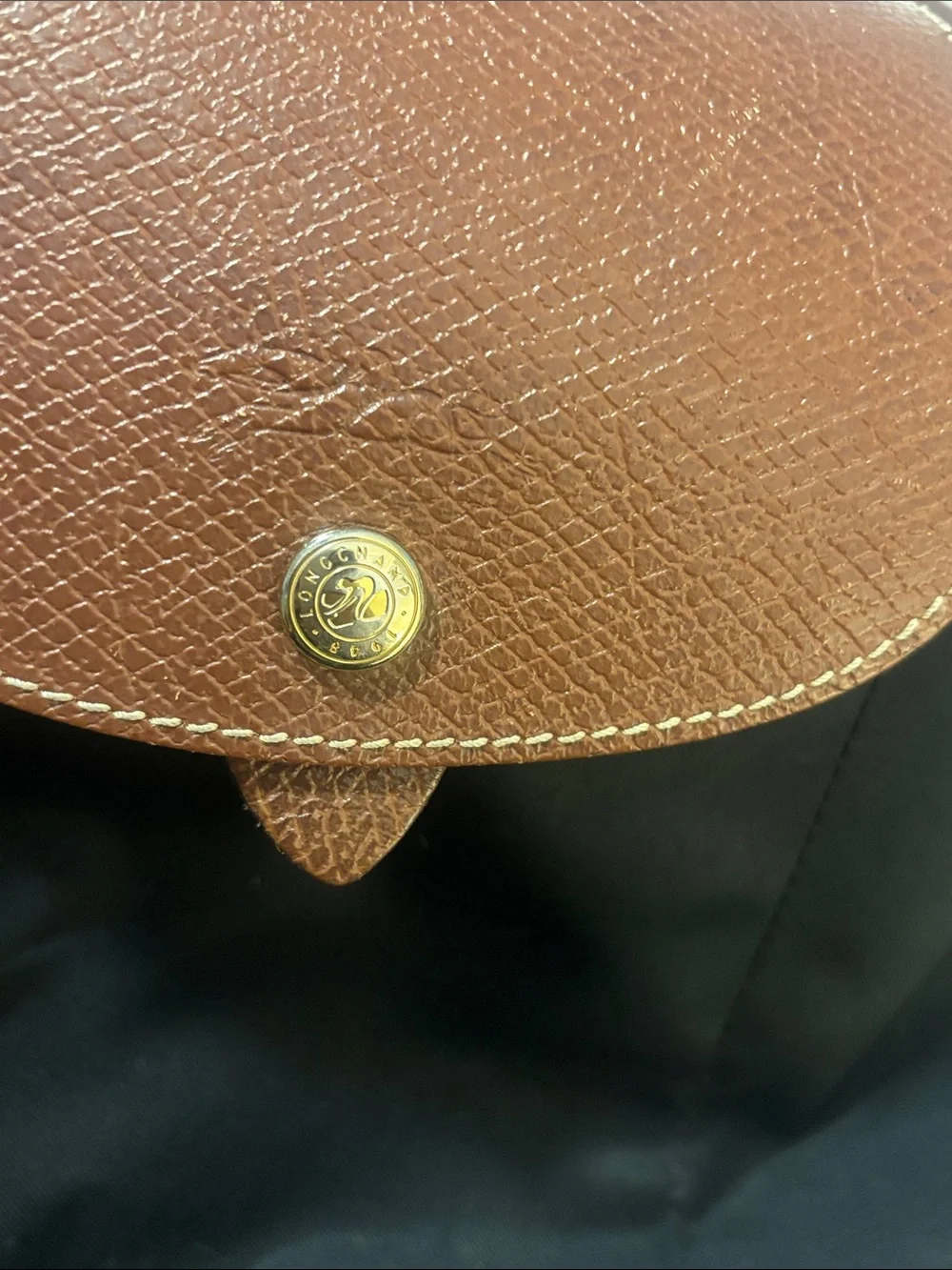 Longchamp Black Nylon Backpack with Brown Leather Flap and Straps - Picture 2 of 9